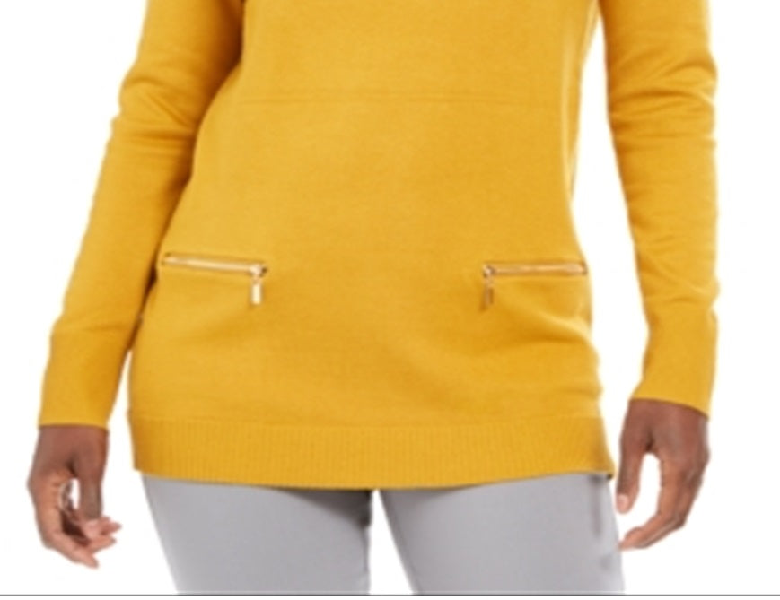 Suéter feminino com gola alta e gola alta, dourado, tamanho M, da coleção JM