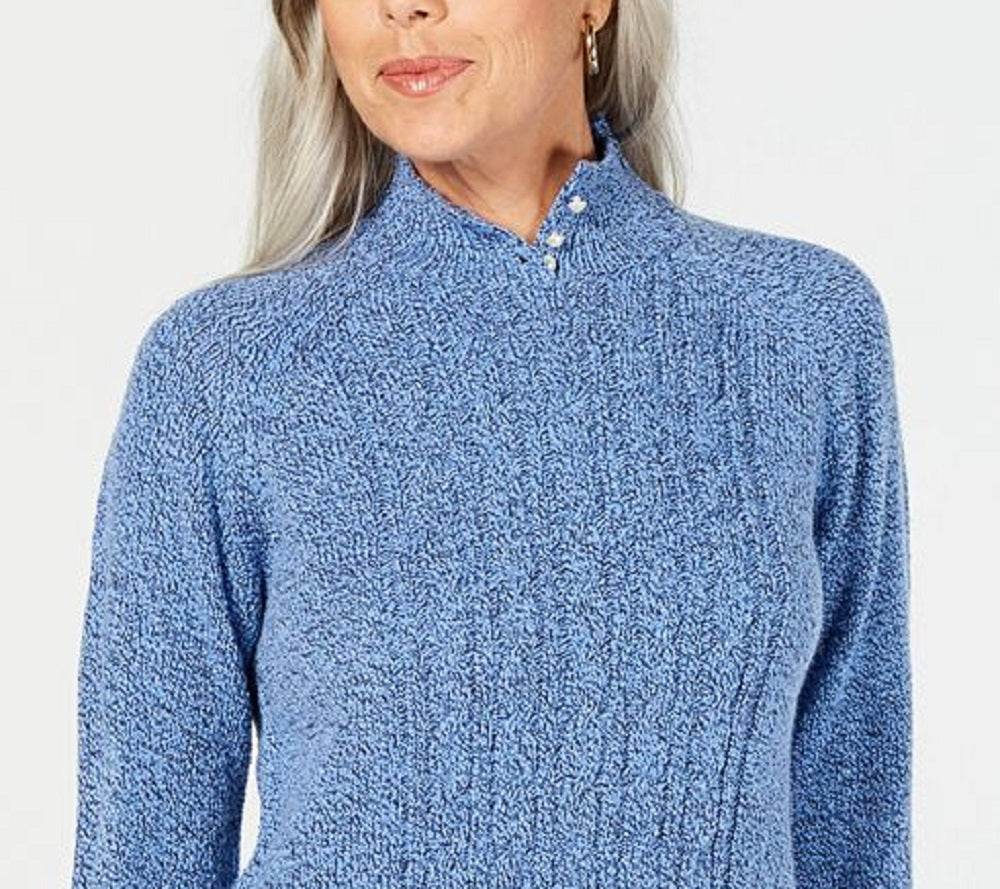 Karen Scott Suéter Feminino de Tricô com Gola Falsa Azul Tamanho Pequeno X-Grande