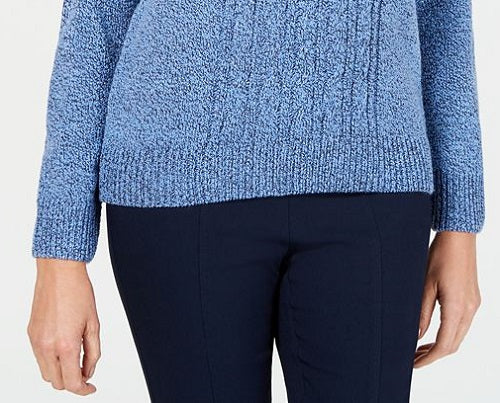 Karen Scott Suéter Feminino de Tricô com Gola Falsa Azul Tamanho Pequeno X-Grande
