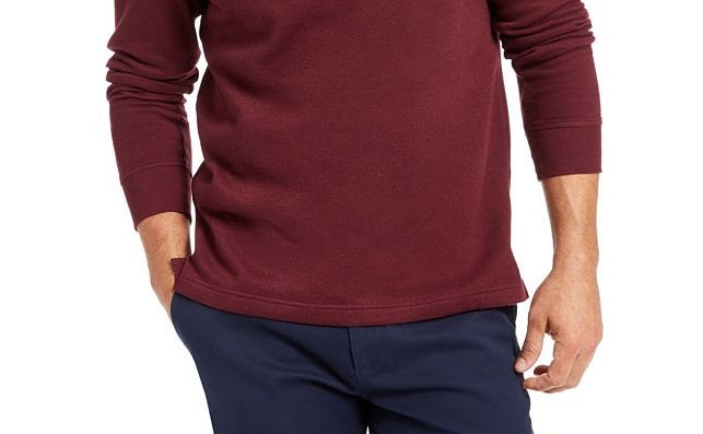 Suéter masculino Club Room com zíper de um quarto e canelado francês, vermelho, tamanho extragrande