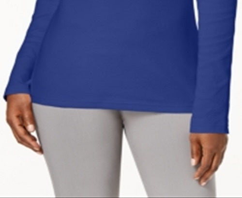 Karen Scott Blusa de algodão com gola alta e manga comprida feminina, azul, tamanho pequeno