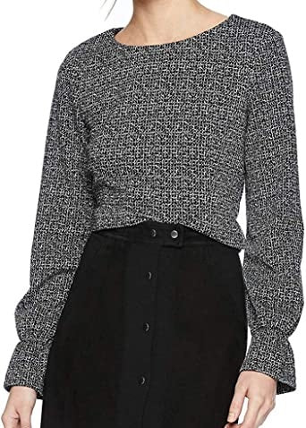 Top feminino Nine West com decote em V e manga curta, cinza, tamanho P