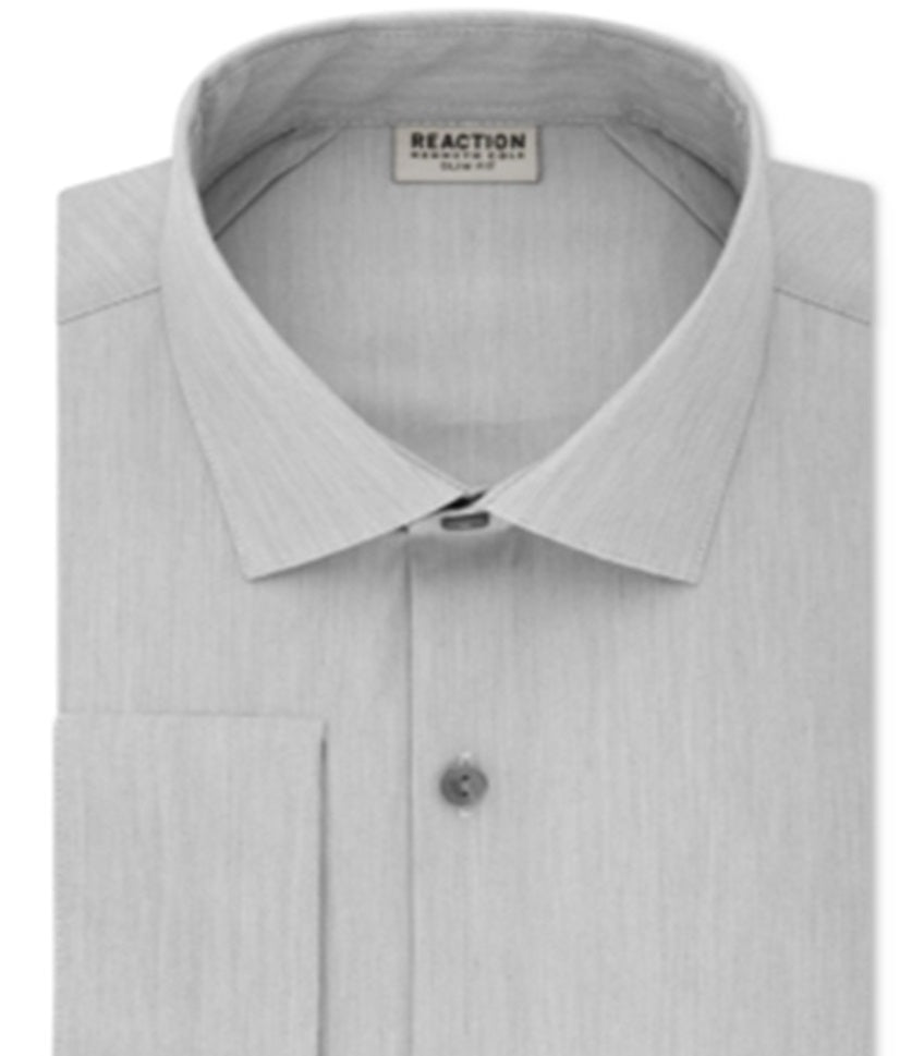 Camisa social masculina Kenneth Cole com botões e punho francês, cinza, tamanho 34x35