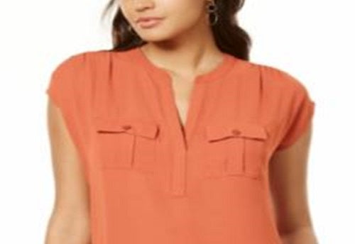 Blusa feminina sem mangas com decote em V, laranja, tamanho grande, da INC International Concepts