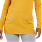 JM Collection Suéter Feminino com Bolso e Zíper, Gola Redonda, Amarelo, Tamanho Pequeno, Extra Grande