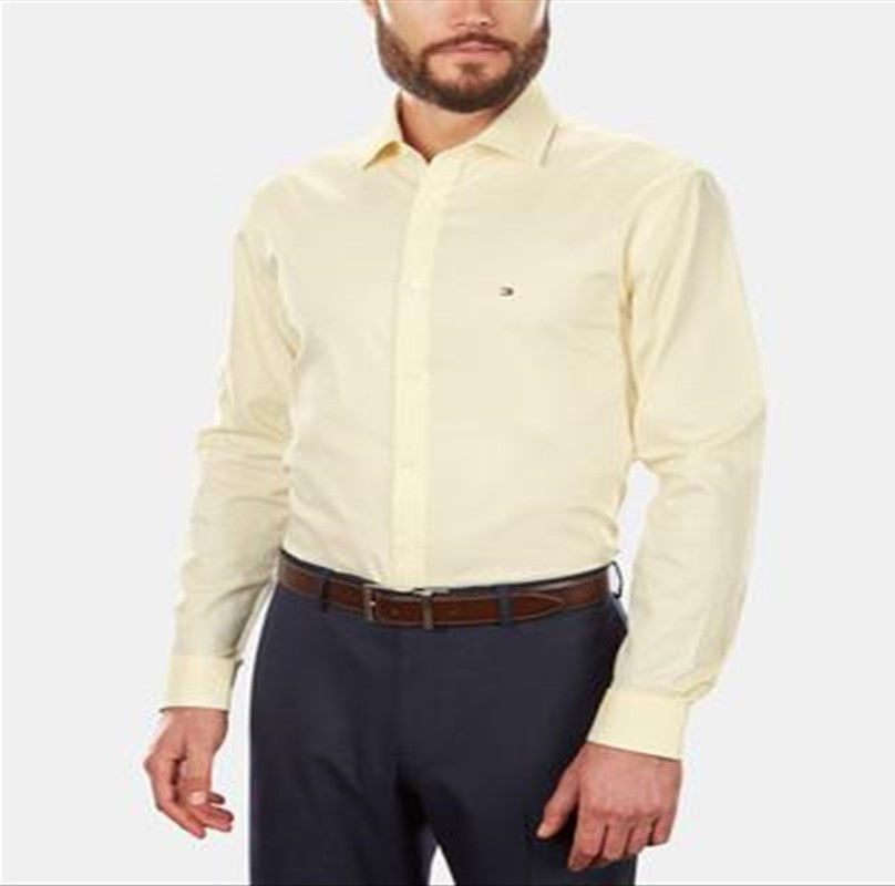 Camisa social masculina Tommy Hilfiger Slim Fit Stretch Solid, amarela, tamanho 16x34-35