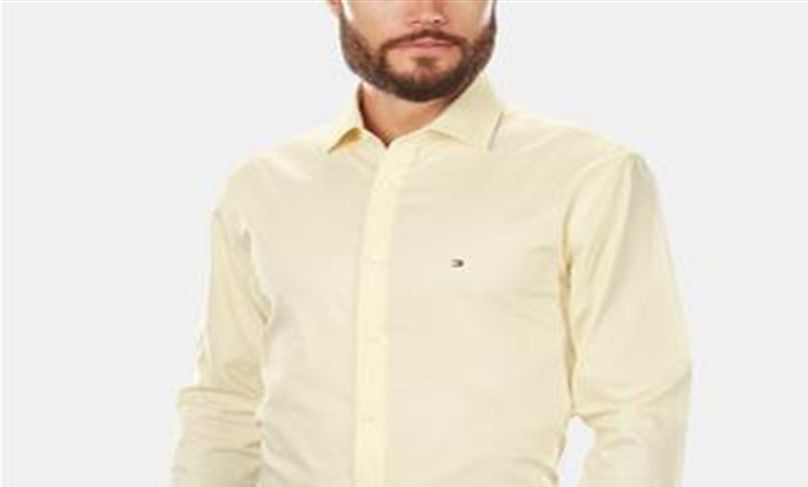 Camisa social masculina Tommy Hilfiger Slim Fit Stretch Solid, amarela, tamanho 16x34-35