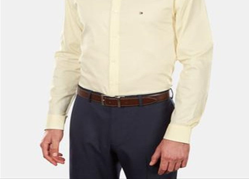 Camisa social masculina Tommy Hilfiger Slim Fit Stretch Solid, amarela, tamanho 16x34-35