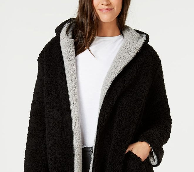Jaqueta feminina reversível estilo &amp; co em sherpa sintética bege, tamanho pequeno P