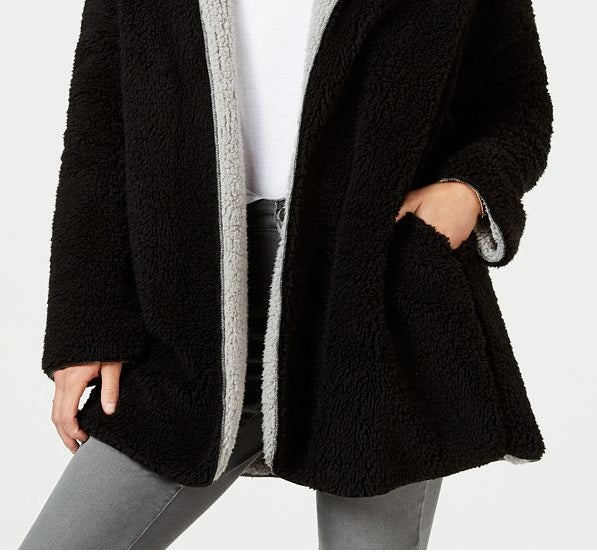 Jaqueta feminina reversível estilo &amp; co em sherpa sintética bege, tamanho pequeno P