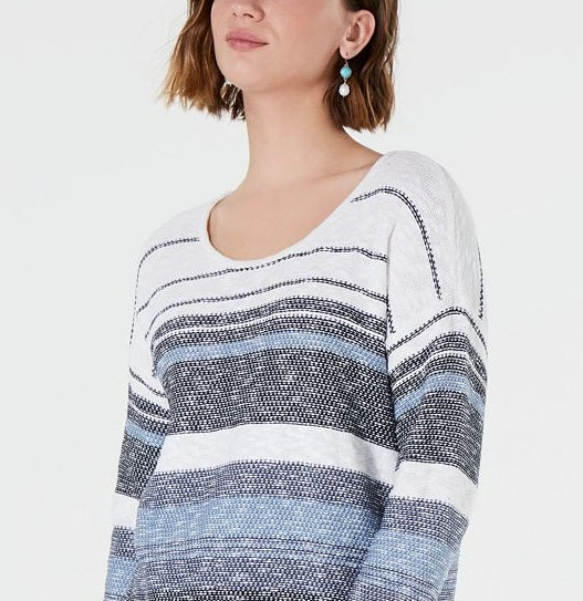 Suéter listrado com ombros caídos feminino Style &amp; Co, azul, tamanho XX-G
