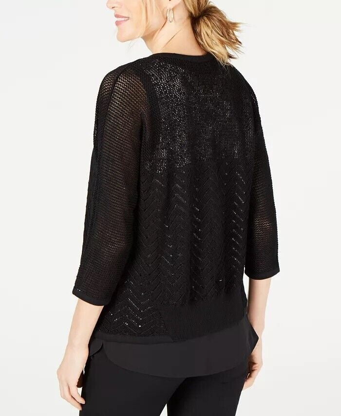 Cardigan feminino JM Collection de algodão com pontos mistos, tamanho pequeno, tamanho extragrande, branco