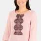 Blusa peplum feminina NY Collection com manga 3/4 e acabamento rosa, tamanho pequeno