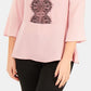 Blusa peplum feminina NY Collection com manga 3/4 e acabamento rosa, tamanho pequeno
