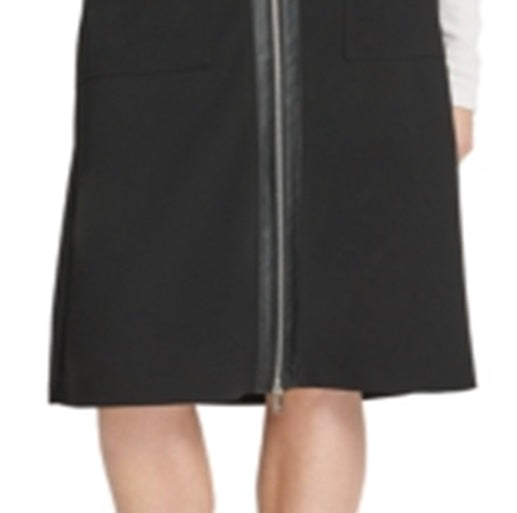 Saia feminina DKNY com acabamento em couro sintético MIDI preta, tamanho 2