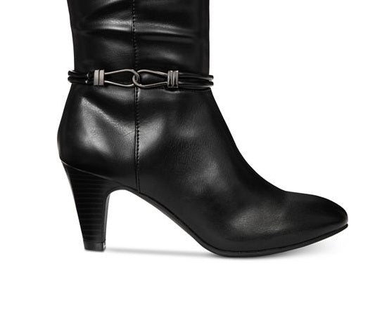 Karen Scott Botas femininas Hollee Fabric Almond Toe até o joelho, pretas, tamanho 9 M
