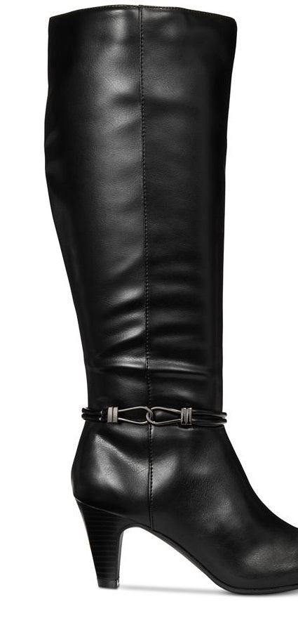 Karen Scott Botas femininas Hollee Fabric Almond Toe até o joelho, pretas, tamanho 9 M