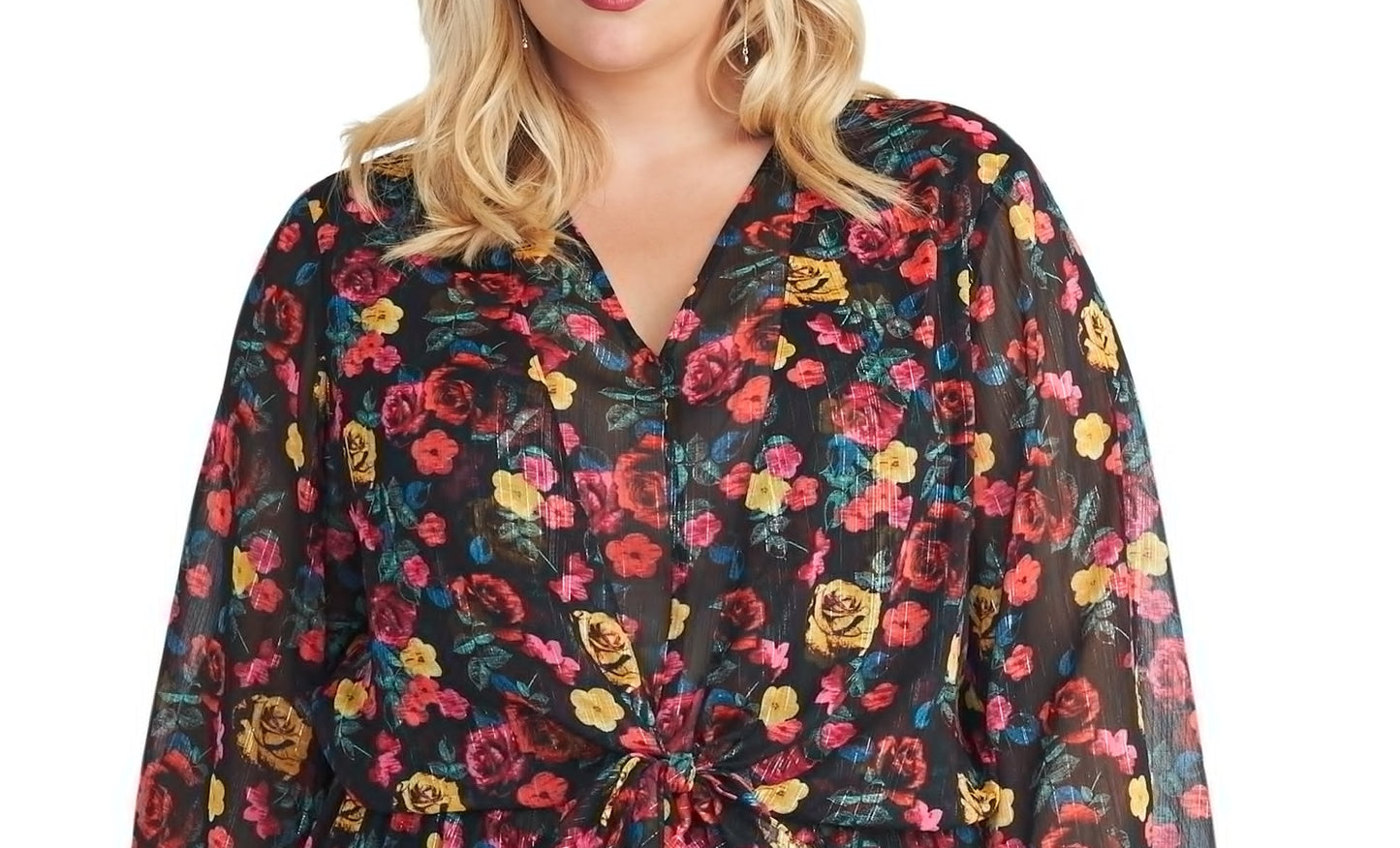 Vestido feminino Rachel Roy Trendy Plus Emma com estampa floral, preto, tamanho 1X