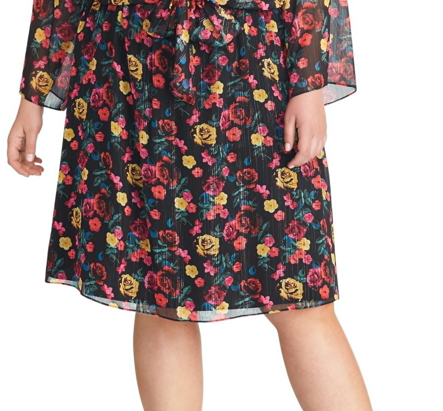 Vestido feminino Rachel Roy Trendy Plus Emma com estampa floral, preto, tamanho 1X