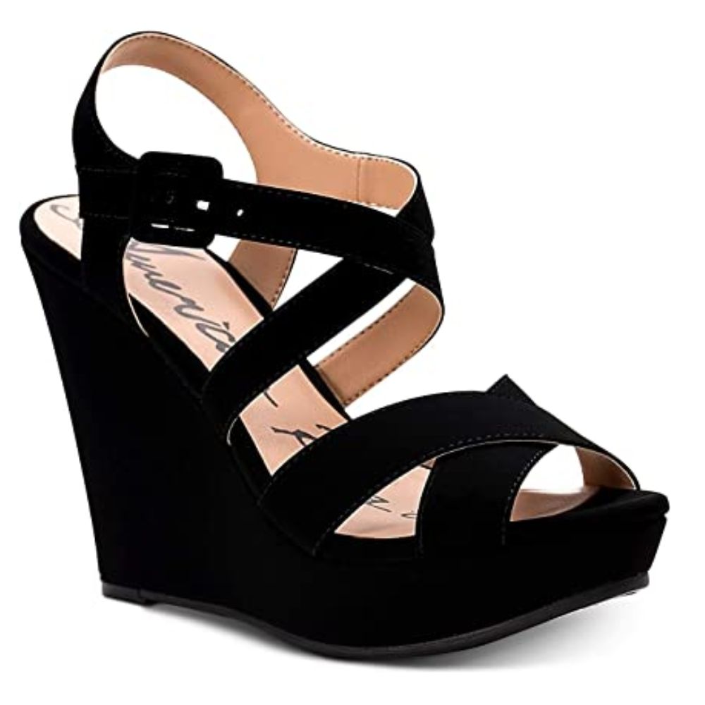 Sandálias plataforma casuais abertas American Rag femininas Rachey Fabric, pretas, tamanho 10 M