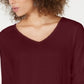 Blusa feminina de manga comprida com decote em V, tamanho PP, vinho