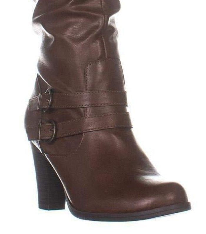 Botas de montaria femininas estilo &amp; co, bico amendoado, cano alto, marrom, tamanho 9, tamanho M-WC
