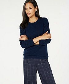 Suéter feminino Charter Club Pure Cashmere Solid com gola redonda, azul, tamanho pequeno P