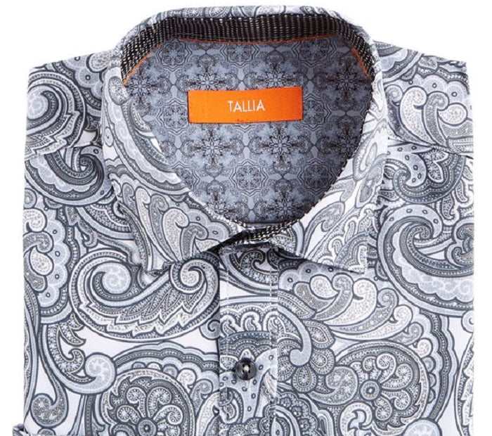 Camisa social masculina Tallia Slim Fit Performance Stretch Paisley cinza tamanho M
