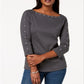 Karen Scott Top Feminino de Algodão com Botões Keyhole Cinza Tamanho P