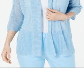 Suéter quimono feminino Alfani em mistura de linho com ponto aberto, azul, tamanho X-S