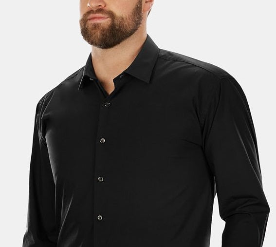 Camisa social masculina Kenneth Cole Big &amp; Tall Classic Fit, preta, tamanho 34-35