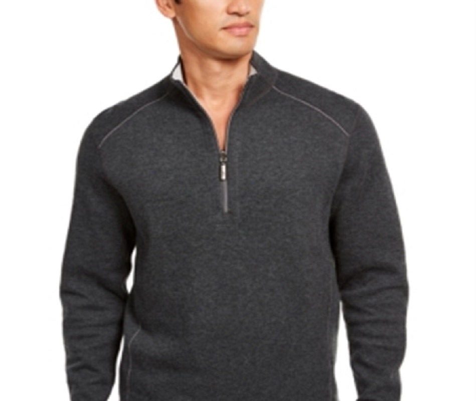 Tommy Bahama Masculino Flip Side Classic Fit Reversível com Zíper de 1/4 Cinza Tamanho GG