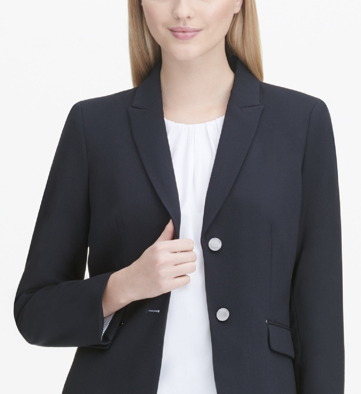 Calvin Klein Blazer Feminino com Bolso e Dois Botões Azul Tamanho 6