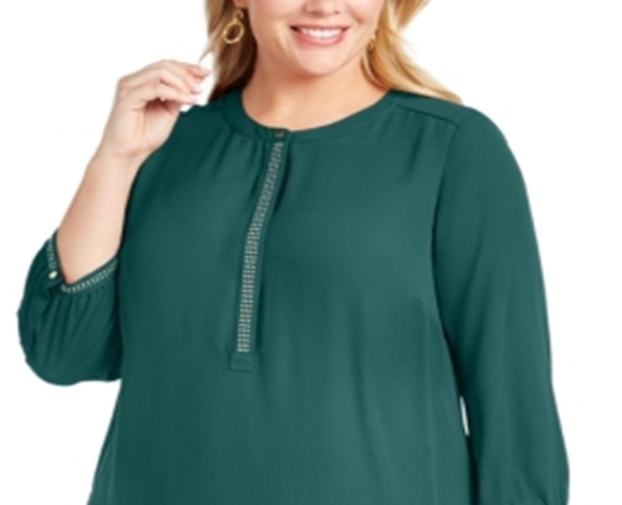 Blusa feminina plus size com pregas nas costas, verde, tamanho 4X, da coleção JM