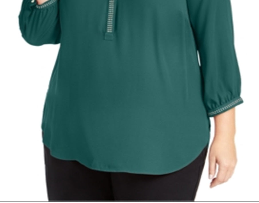 Blusa feminina plus size com pregas nas costas, verde, tamanho 4X, da coleção JM