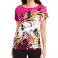 JM Collection Top feminino estampado com cadarço rosa tamanho grande
