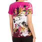 JM Collection Top feminino estampado com cadarço rosa tamanho grande