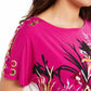 JM Collection Top feminino estampado com cadarço rosa tamanho grande