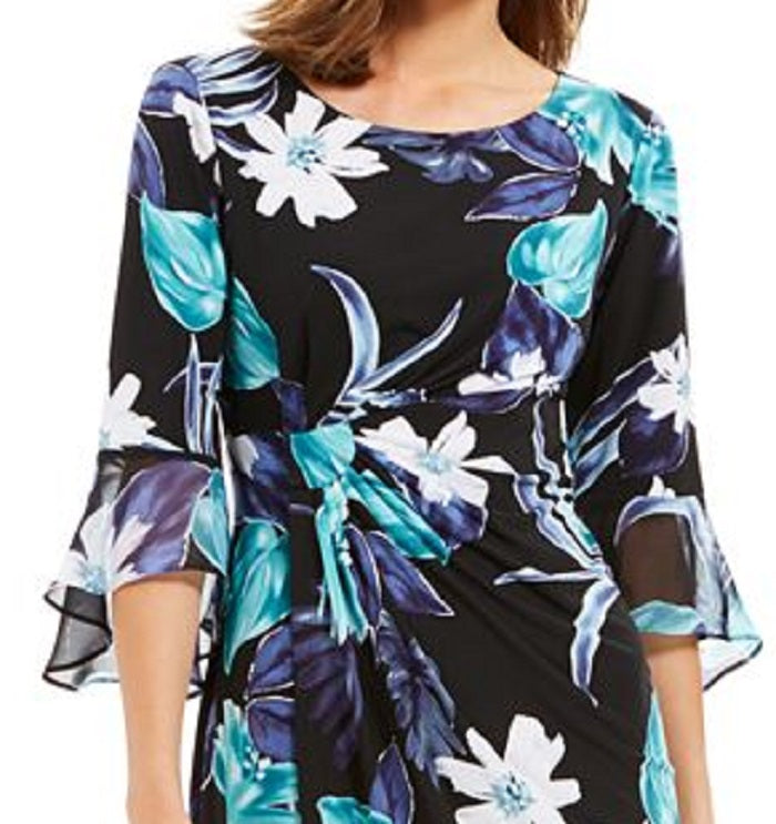 Vestido feminino com estampa floral e babados, azul, tamanho 8, pequeno