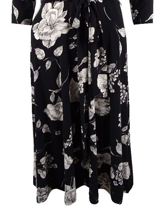 Vestido midi casual com sobrepeliz floral Ralph Lauren feminino, preto, tamanho 2