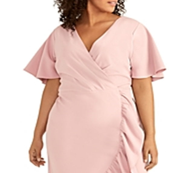 Vestido longo com babados falsos Rachel Roy feminino, rosa, tamanho 22W