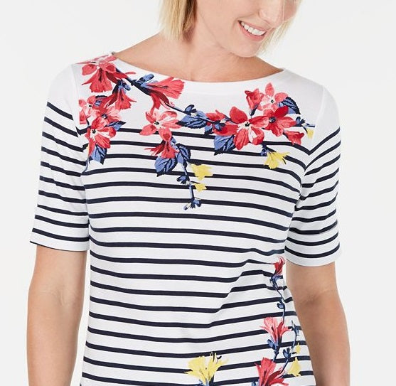 Karen Scott Blusa Feminina Estampa Mista Manga Cotovelo Branca Tamanho Pequeno P/M