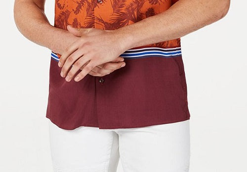 Camisa masculina Nico Camp com botões e técnica mista, laranja, tamanho XX-G, da INC International Concepts