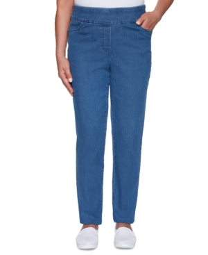 Calça jeans feminina Petite Pearls of Wisdom 2019 da Alfred Dunner - Azul jeans, tamanho 18