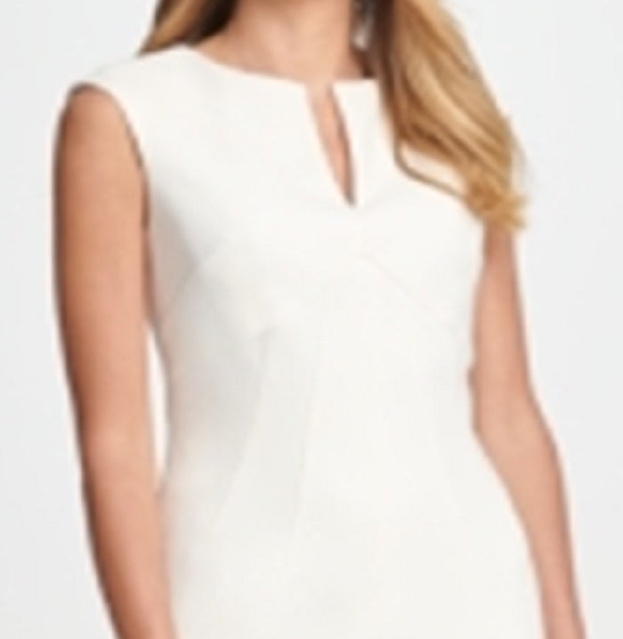 Vestido justo feminino DKNY com manga curta e comprimento até o joelho, branco, tamanho 12
