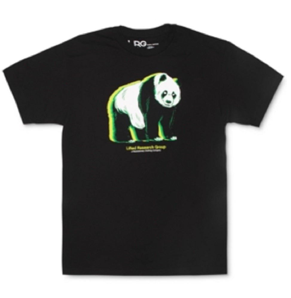 Camiseta masculina LRG com estampa de panda brilhante, preta, tamanho pequeno