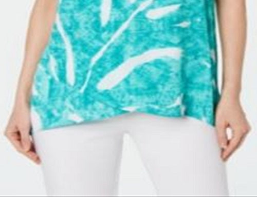 Blusa feminina Alfani estampada alta e baixa cruzada, verde, tamanho pequeno e pequeno