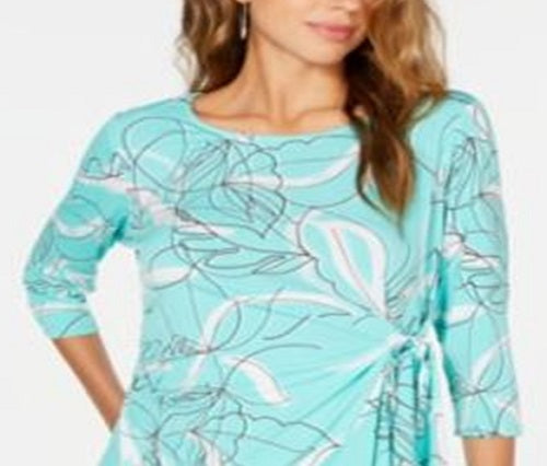 Blusa feminina Alfani com estampa e amarração lateral, azul, tamanho pequeno P