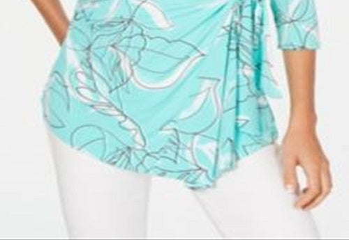 Blusa feminina Alfani com estampa e amarração lateral, azul, tamanho pequeno P