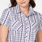 Tommy Hilfiger Blusa xadrez feminina com botões, azul, tamanho pequeno